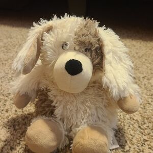 Fluffy Plush Puppy Toy - Cream and Brown